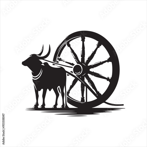 bullock cart wheel silhouette vector With White Background 