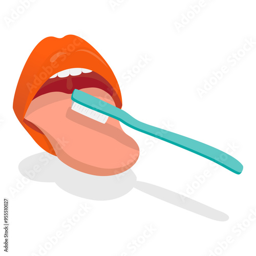 3D Isometric Flat Vector Illustration of Teeth Cleaning , Oral Hygiene. Item 2