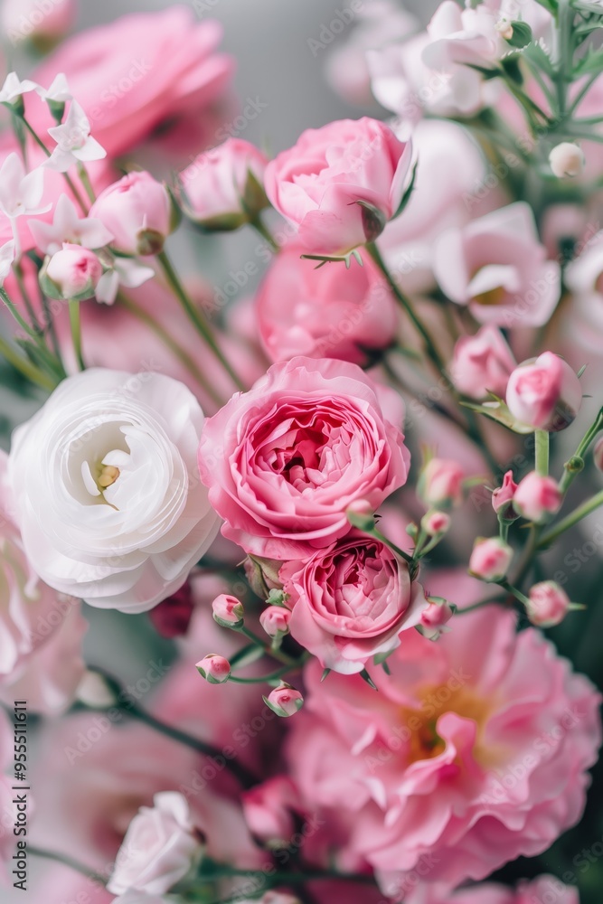 Fototapeta premium Pink and white flowers in soft focus, floral beauty concept. Background with copy space 