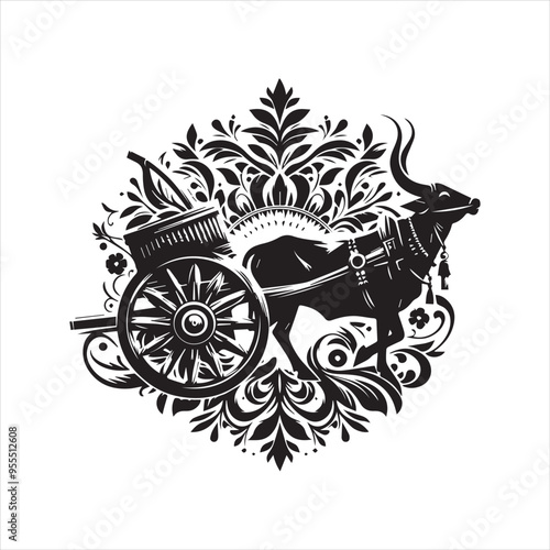bullock cart wheel silhouette vector With White Background 