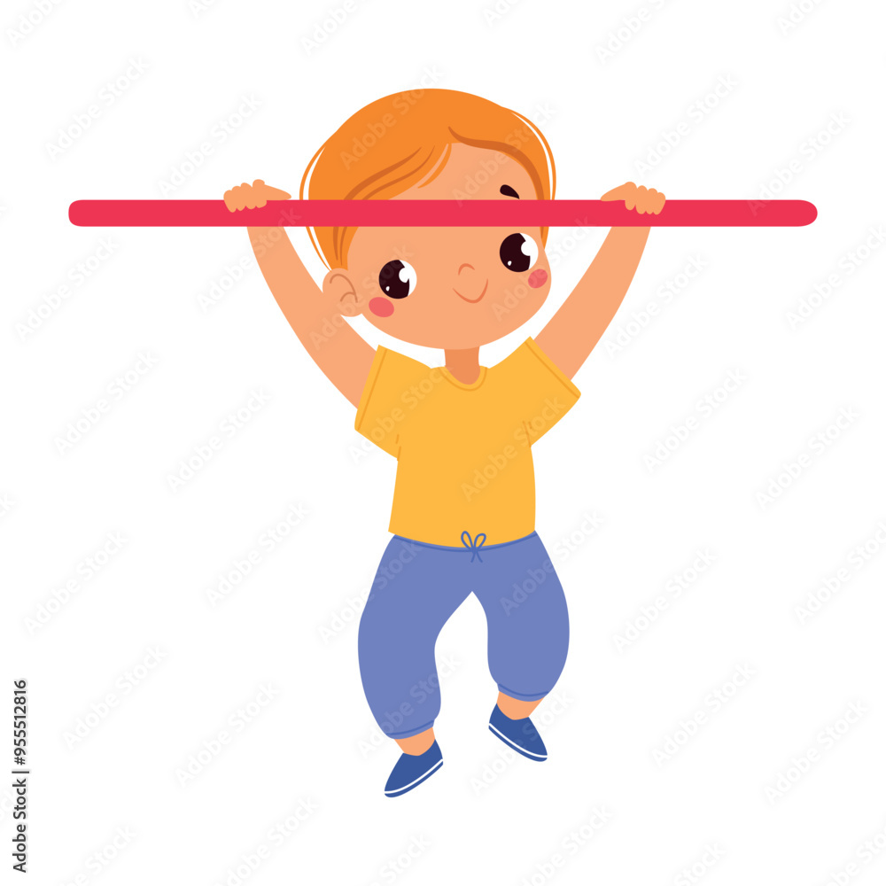 Boy Character Hanging on Bar Do Sport Vector Illustration Boy Character Hanging on Bar Do Sport Vector Illustration