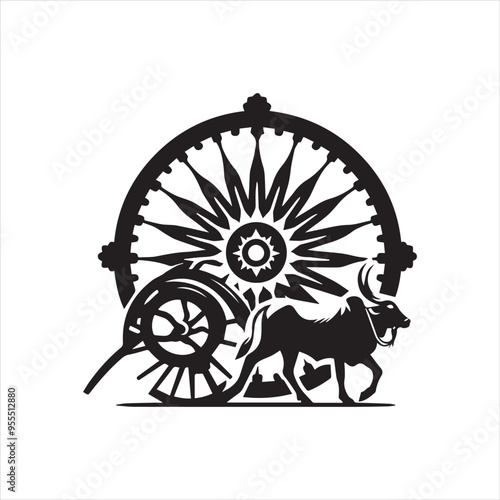 bullock cart wheel silhouette vector With White Background 