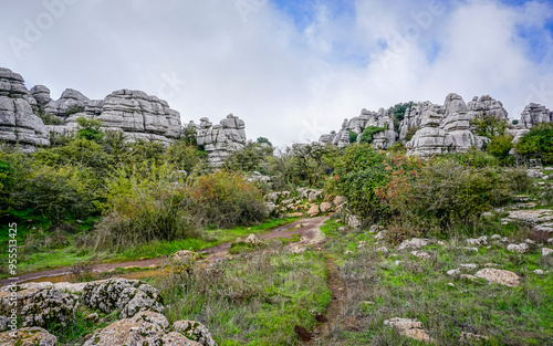 Rock formations with curious shapes in the Torcal de Antequera in the province of Malaga
