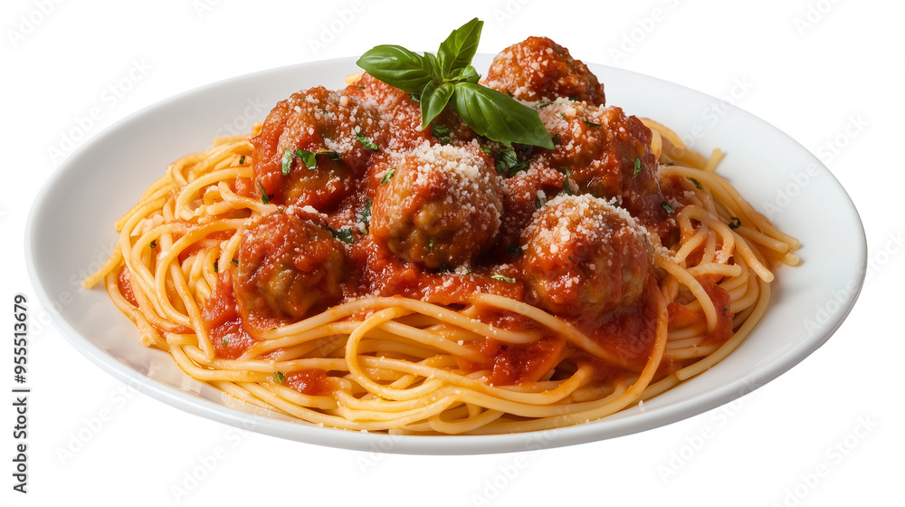Plate of spaghetti with meatballs isolated on transparent background Plate of spaghetti with meatballs isolated on transparent background