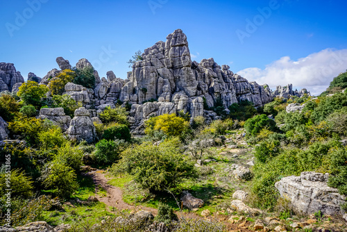 Rock formations with curious shapes in the Torcal de Antequera in the province of Malaga