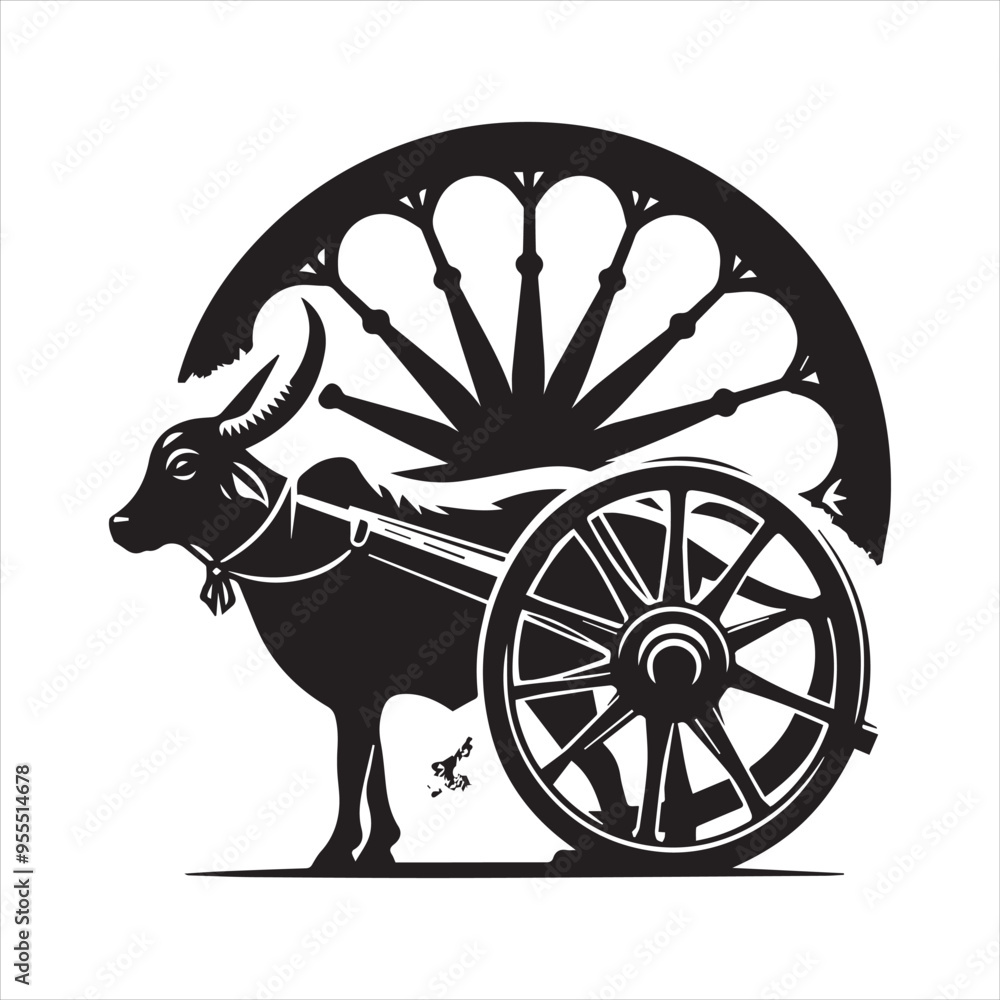Fototapeta premium bullock cart wheel silhouette vector With White Background