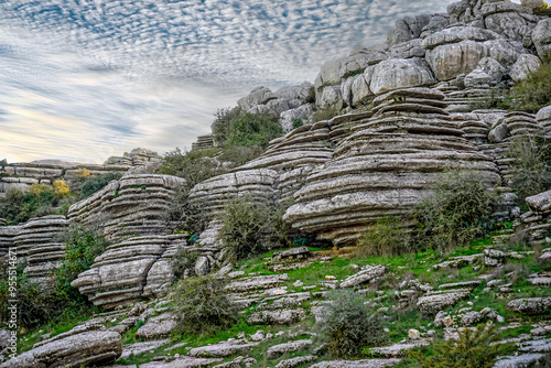 Rock formations with curious shapes in the Torcal de Antequera in the province of Malaga