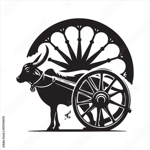 bullock cart wheel silhouette vector With White Background 