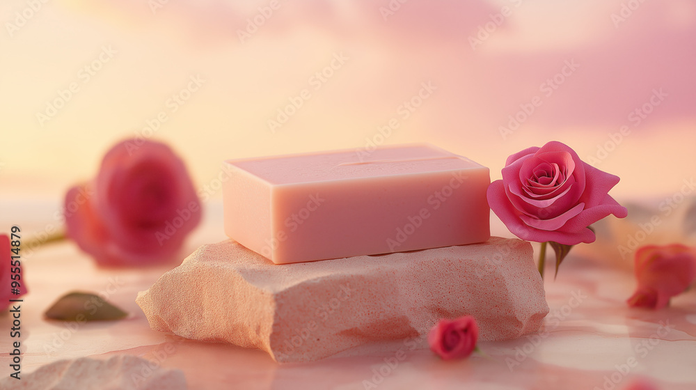 natural handmade rose pink soap roses on stone nature clouds sky sunset background sky company branding pink backdrop natural handmade rose pink soap roses on stone nature clouds sky sunset background sky company branding pink backdrop