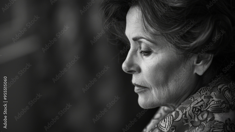 Profile of an elderly woman deep in thought, monochrome Profile of an elderly woman deep in thought, monochrome