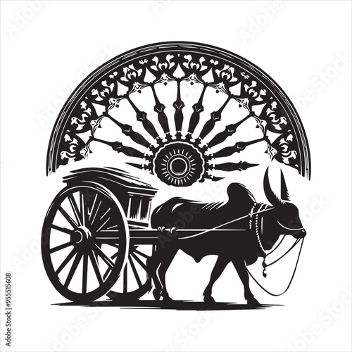 bullock cart wheel silhouette vector With White Background 