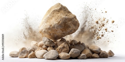 Stone Crumbling and Falling, 3D Rendered, Dust Explosion, Rock Pile, Nature, Stone, 3D Rendering