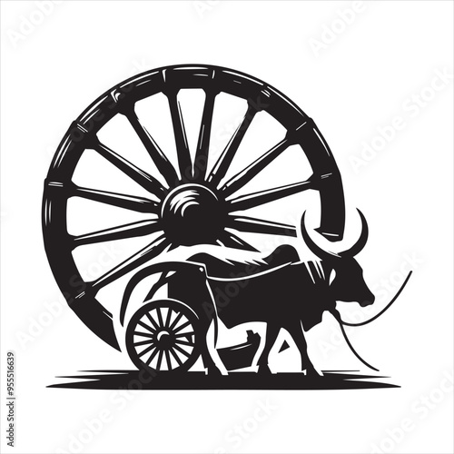 bullock cart wheel silhouette vector With White Background 