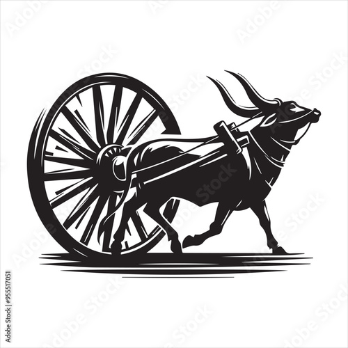 bullock cart wheel silhouette vector With White Background 