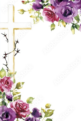 Watercolor Cross and Roses