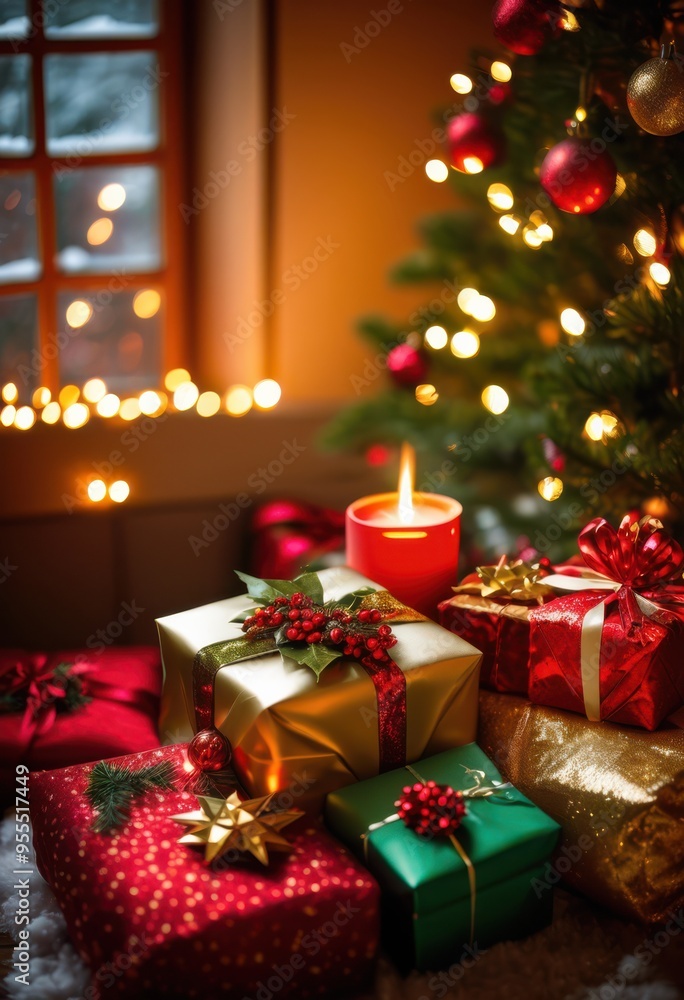 cozy holiday atmosphere featuring wrapped shimmering festive decorations creating warm seasonal ambiance, vibe, gifts, lights, wrapping, warmth, glow cozy holiday atmosphere featuring wrapped shimmering festive decorations creating warm seasonal ambiance, vibe, gifts, lights, wrapping, warmth, glow