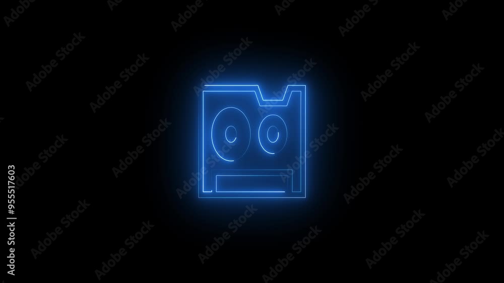 glowing neon line cyan color robot icon animation on black background. glowing neon line cyan color robot icon animation on black background.