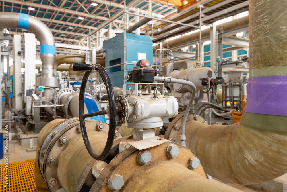Water pumps and pipes in a reverse osmosis desalination plant . Stock ...