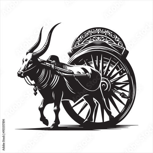 bullock cart wheel silhouette vector With White Background