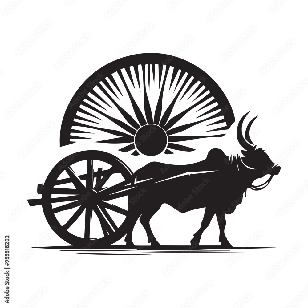 Fototapeta premium bullock cart wheel silhouette vector With White Background