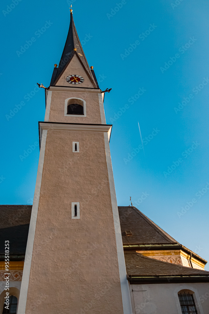 Fototapeta premium Church on a sunny summer day at Frasdorf, Rosenheim, Bavaria, Germany