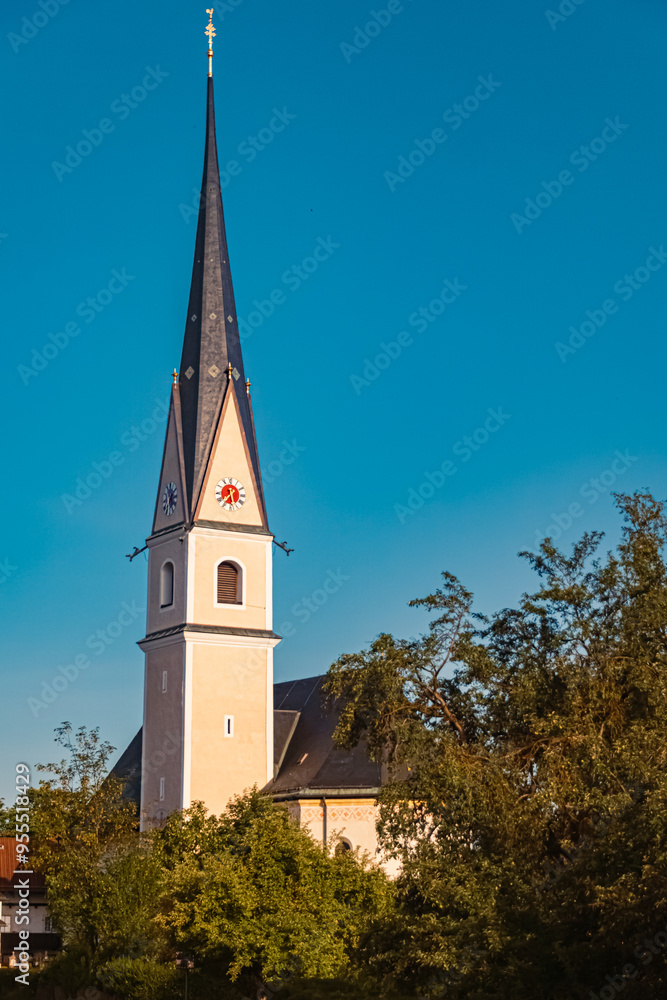 Church on a sunny summer day at Frasdorf, Rosenheim, Bavaria, Germany Church on a sunny summer day at Frasdorf, Rosenheim, Bavaria, Germany