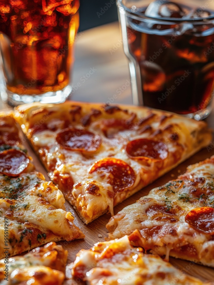 Cheesy Pepperoni Pizza on a Cutting Board Cheesy Pepperoni Pizza on a Cutting Board