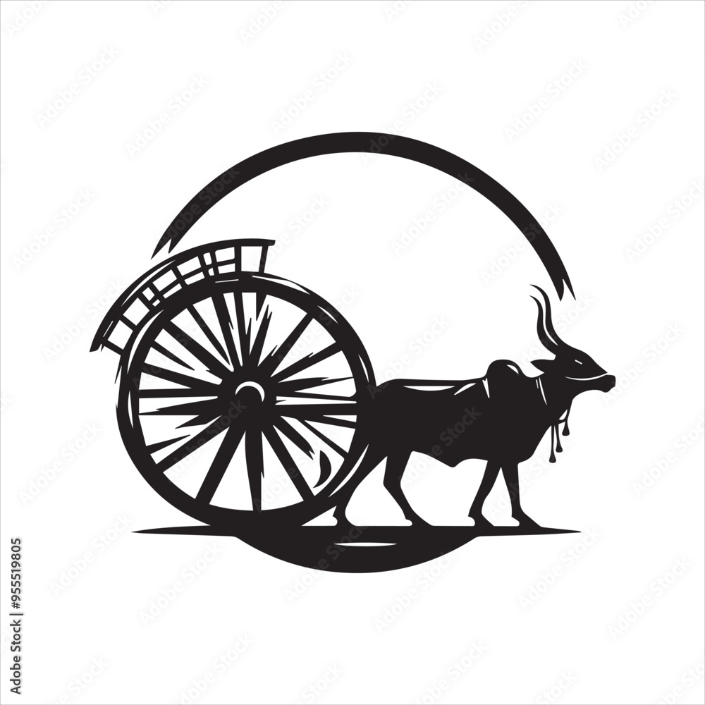 Fototapeta premium bullock cart wheel silhouette vector With White Background
