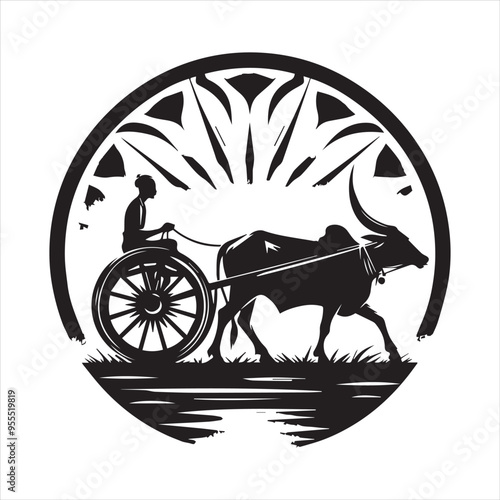 bullock cart wheel silhouette vector With White Background