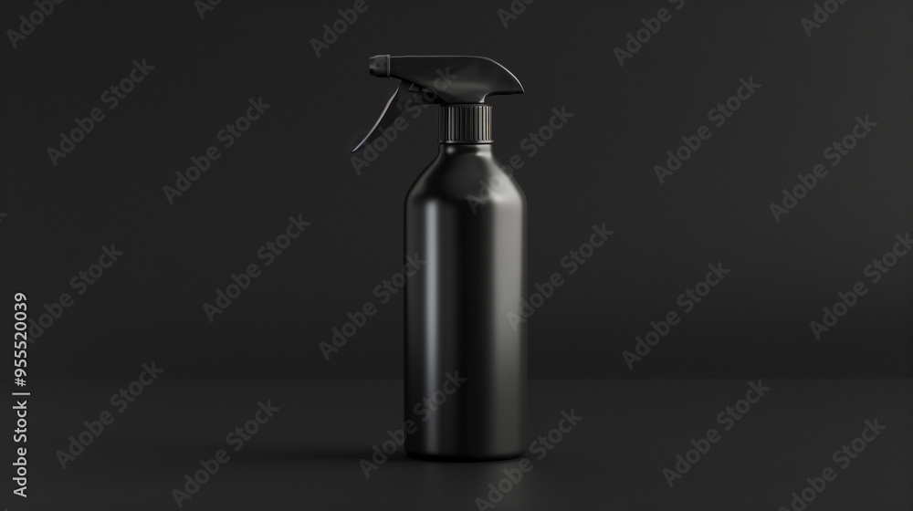 Black spray bottle standing on black background Black spray bottle standing on black background