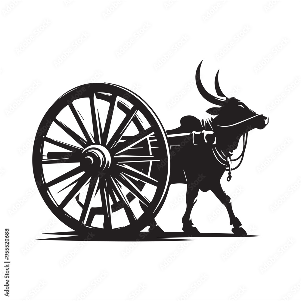 Fototapeta premium bullock cart wheel silhouette vector With White Background