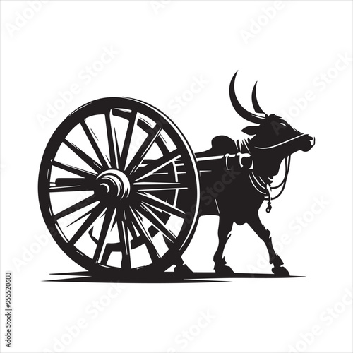 bullock cart wheel silhouette vector With White Background