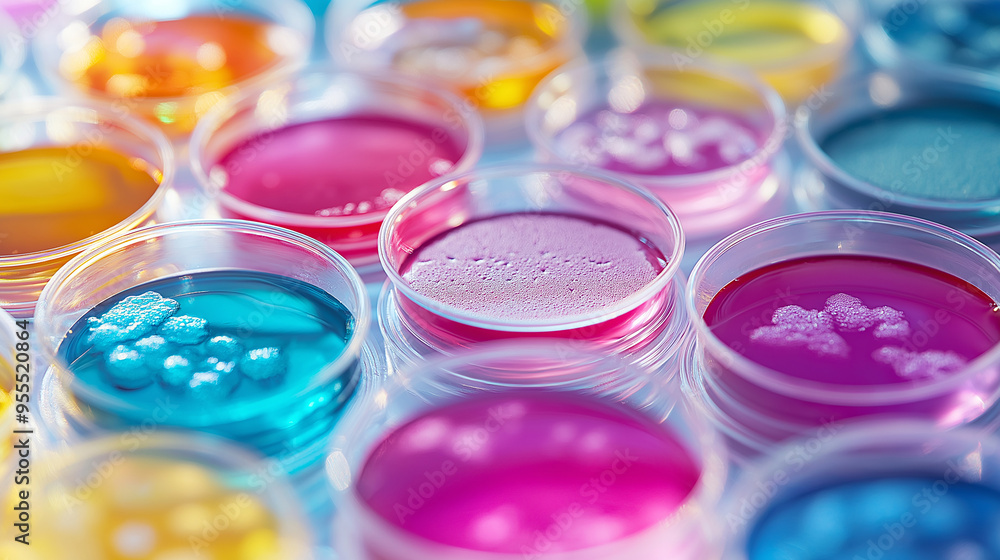 Scientist analyzing petri dishes with bacteria in laboratory Scientist analyzing petri dishes with bacteria in laboratory