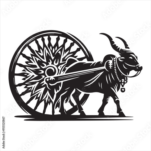 bullock cart wheel silhouette vector With White Background