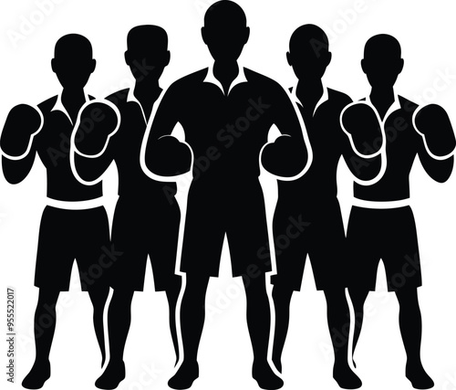 Set of Boxing Player Motion Fighting Boxer Black Silhouette Vector Illustration