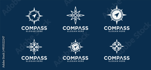 Compass vector logo collection, compass direction logo with elegant style, modern compass logo.