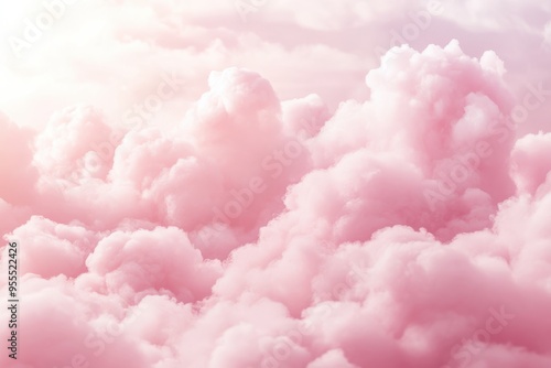 Pink pastel background with fluffy clouds. photo