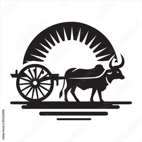 bullock cart wheel silhouette vector With White Background