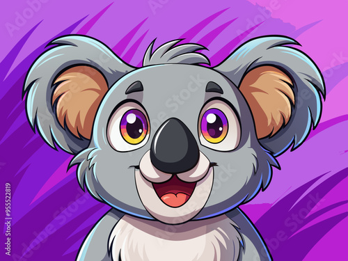 cartoon vector illustration of funny koala animal, purple isolated background photo