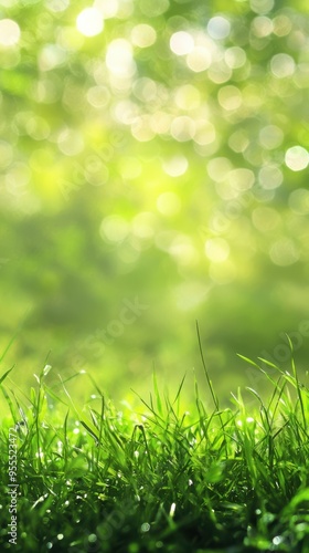 Fresh spring grass and bright green blurred background
