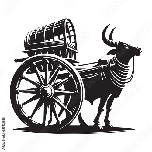 bullock cart wheel silhouette vector With White Background