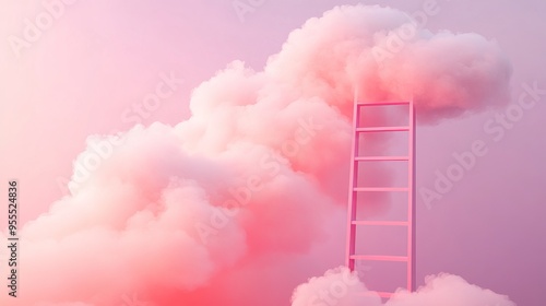 Stairs going up to the clouds. Development, growth, and future concepts. Pink compostition is minimal.