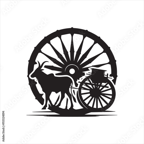 bullock cart wheel silhouette vector With White Background