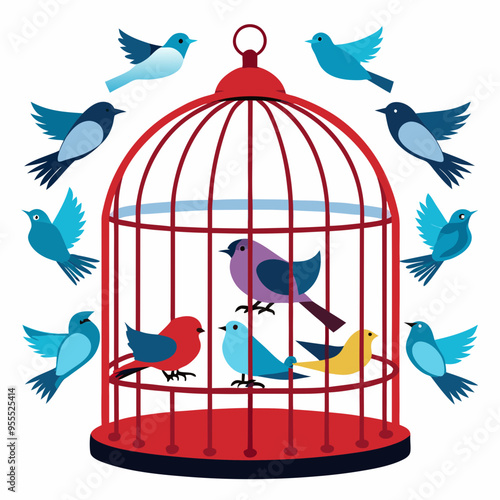  Birds in a cage art vector