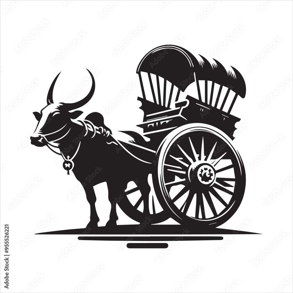 Fototapeta premium bullock cart wheel silhouette vector With White Background