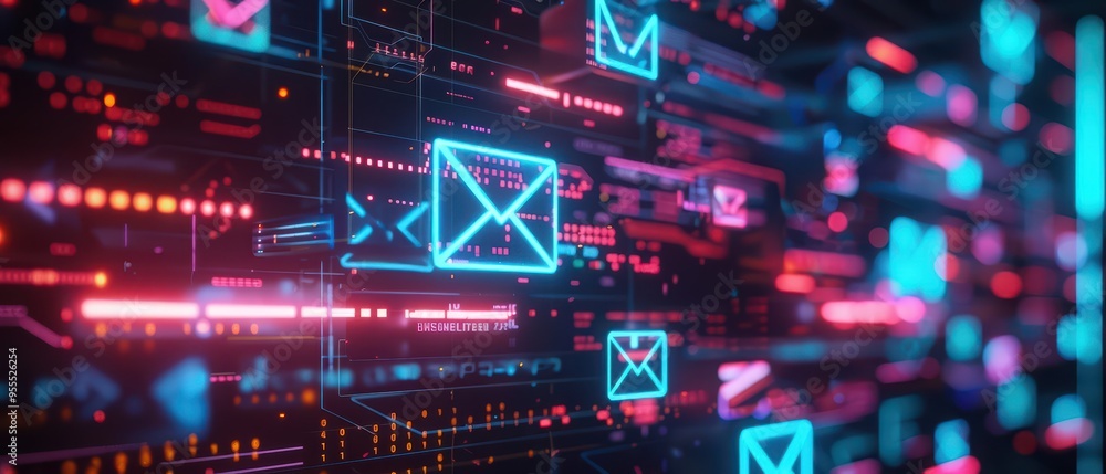 A futuristic interface displays email segmentation A futuristic interface displays email segmentation