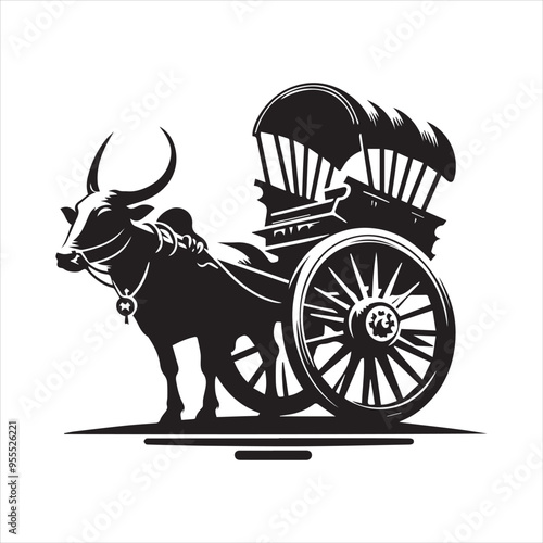 bullock cart wheel silhouette vector With White Background