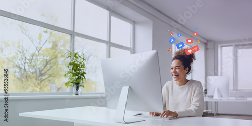 Smiling Woman Using Social Network Services