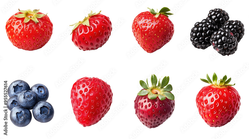 A Vibrant Array of Fresh Berries: Strawberries, Blueberries, and Blackberries on a Dark Background for a Healthy Culinary Appeal A Vibrant Array of Fresh Berries: Strawberries, Blueberries, and Blackberries on a Dark Background for a Healthy Culinary Appeal