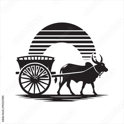 bullock cart wheel silhouette vector With White Background
